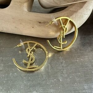 YSL Monogram Hoop Earrings - Gold